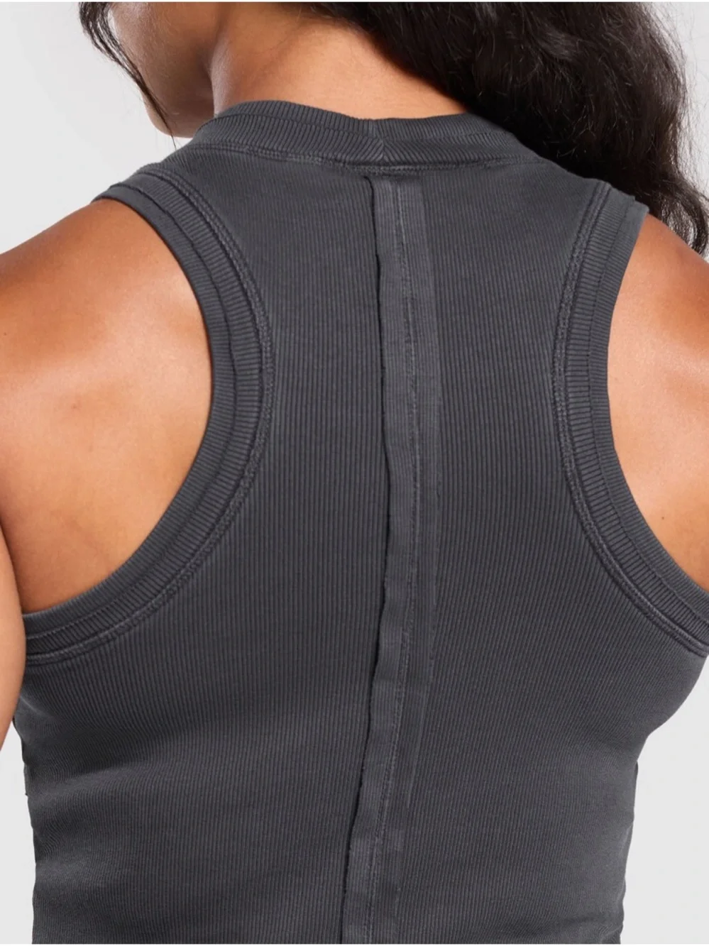 Gymshark Black Ribbed Crop Tank with Logo - Picture 3 of 5